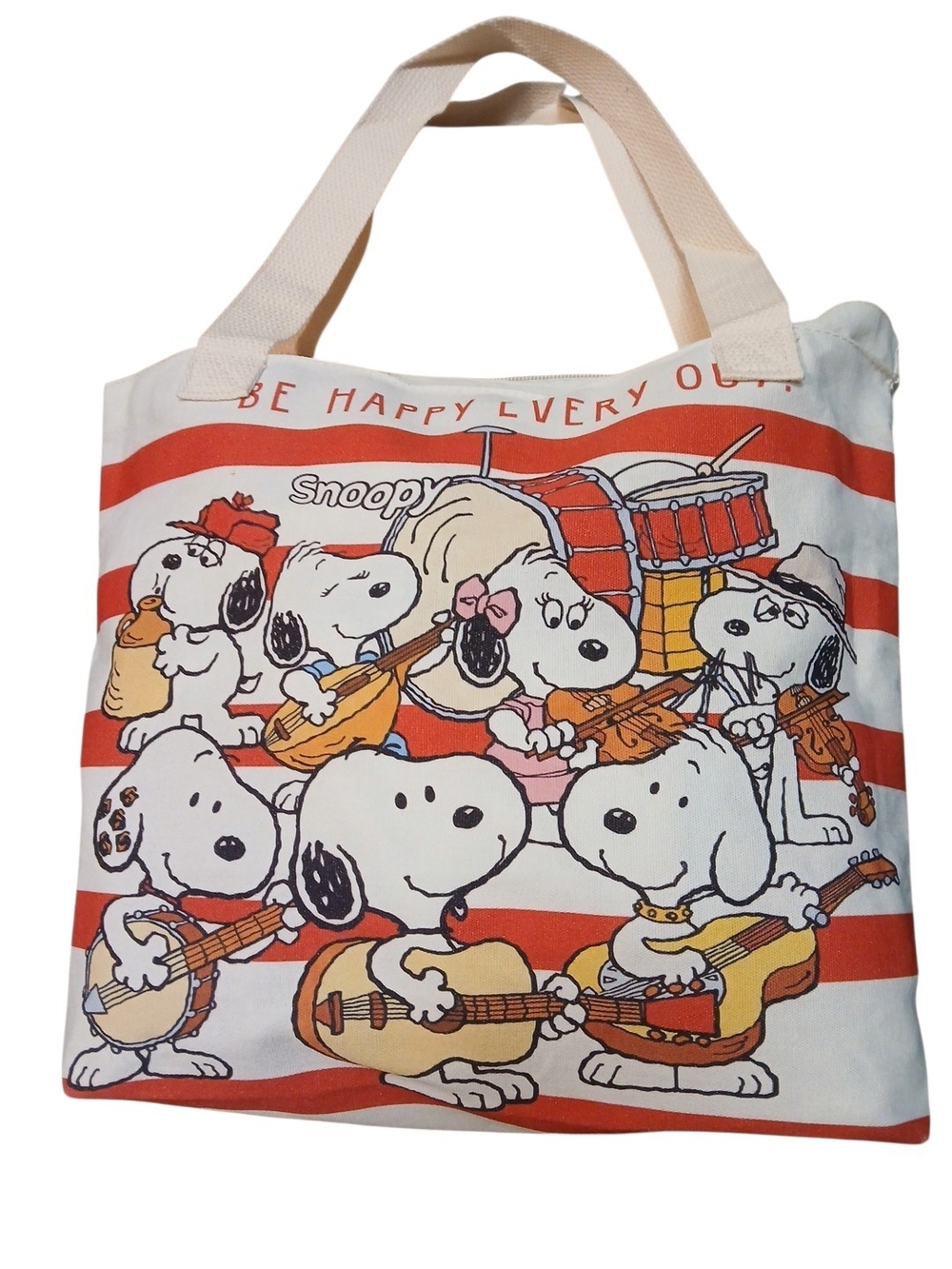 Peanuts -Large Snoopy Canvas Tote Bag,Meet Snoopy's Family,Inside Pocket, Zipper